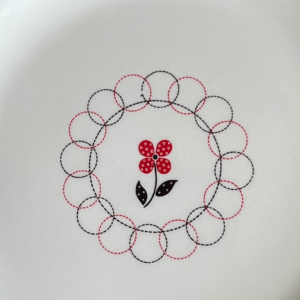 Vintage MCM Salem by Calico Salad Dessert Plates 6.25" Black Red Floral Cottage - Picture 10 of 13